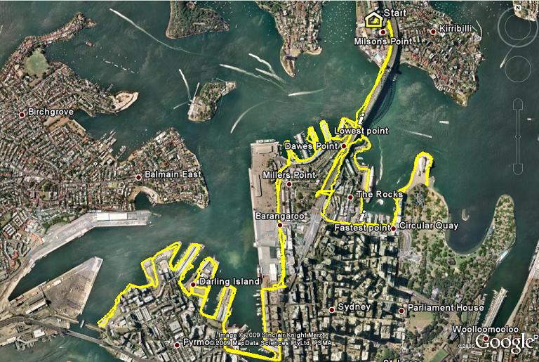 RollerbladingSydney.com route displayed on Goggle Earth